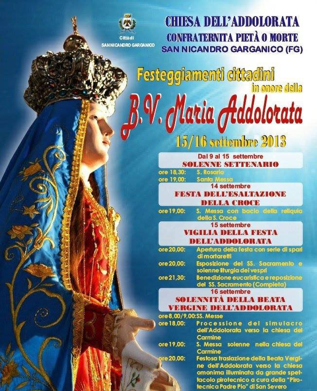 Il 15 e 16 settembre la festa della Madonna Addolorata