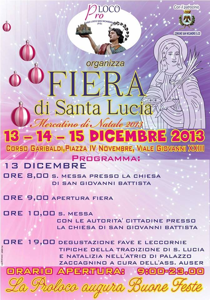 Dal 13 al 15 dicembre la "Fiera di Santa Lucia"