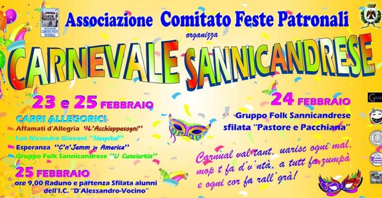 Disponibile il programma del Carnevale Sannicandrese 2020