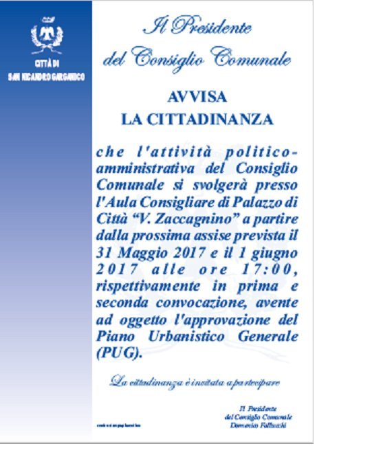 Consiglio comunale a Palazzo Zaccagnino, la nota del Presidente